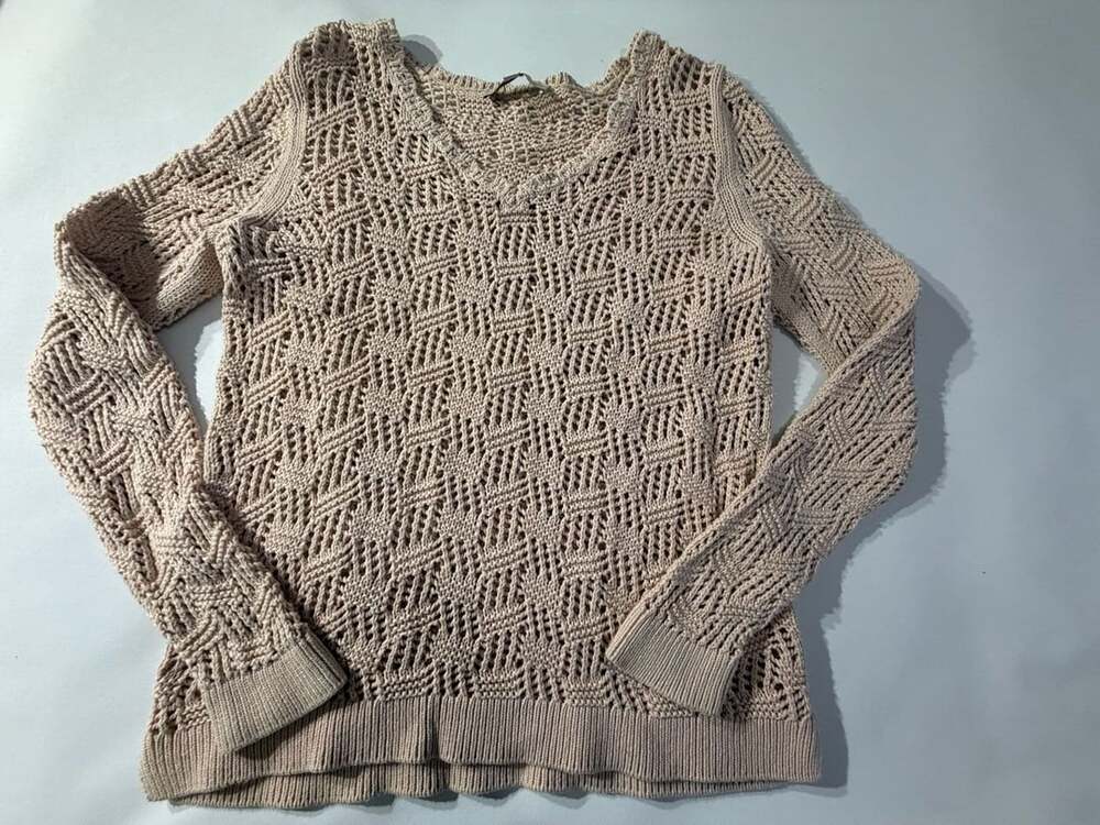 Ann Taylor LOFT XL Beige Open Knit Crochet Sweater Oversized Boho Coastal